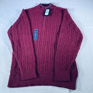 New IZOD Mens Large L‎ Durham Cable Knit 1/4 Zip Pullover Sweater Red HTHR
